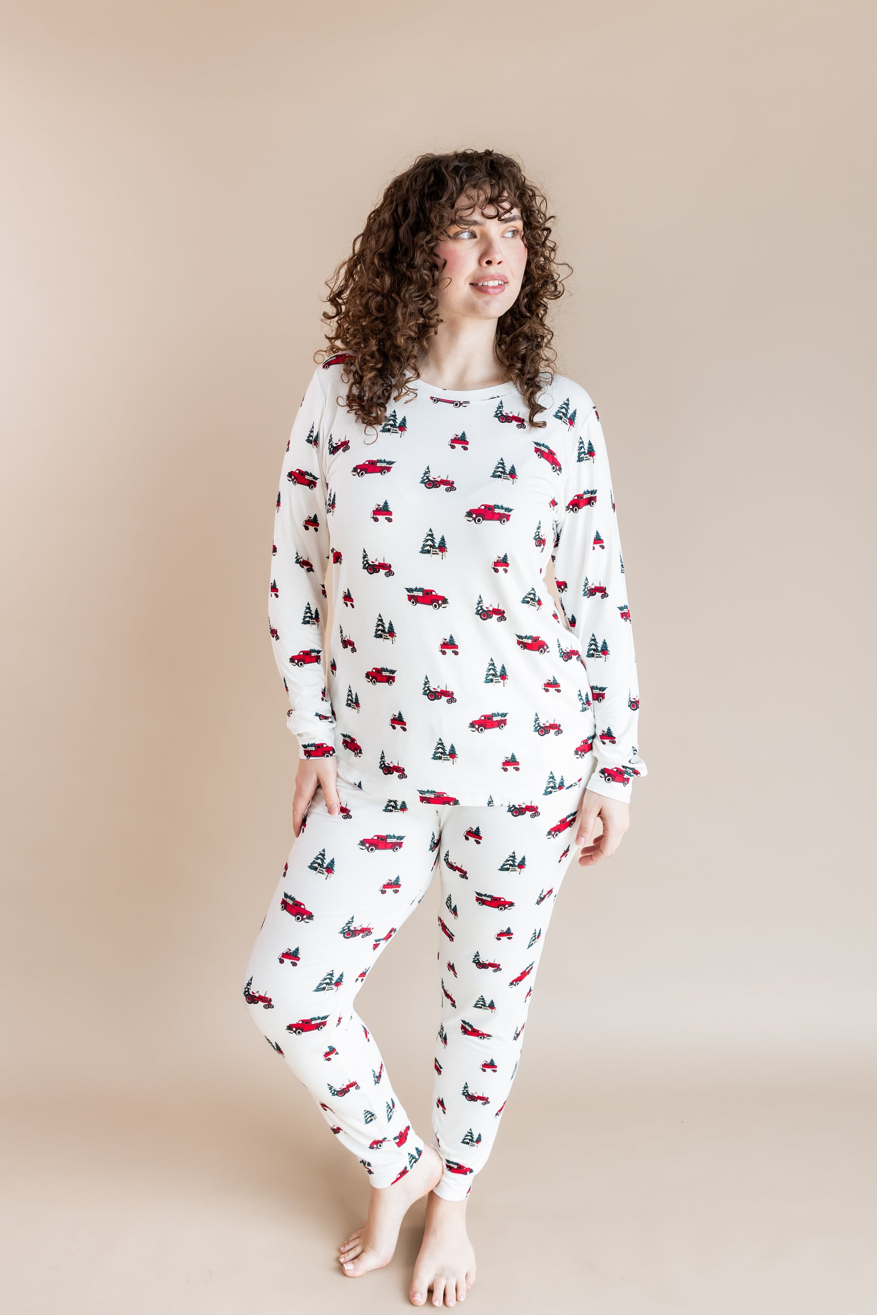 Women's Jogger Pajama Set in Holiday Tree Farm