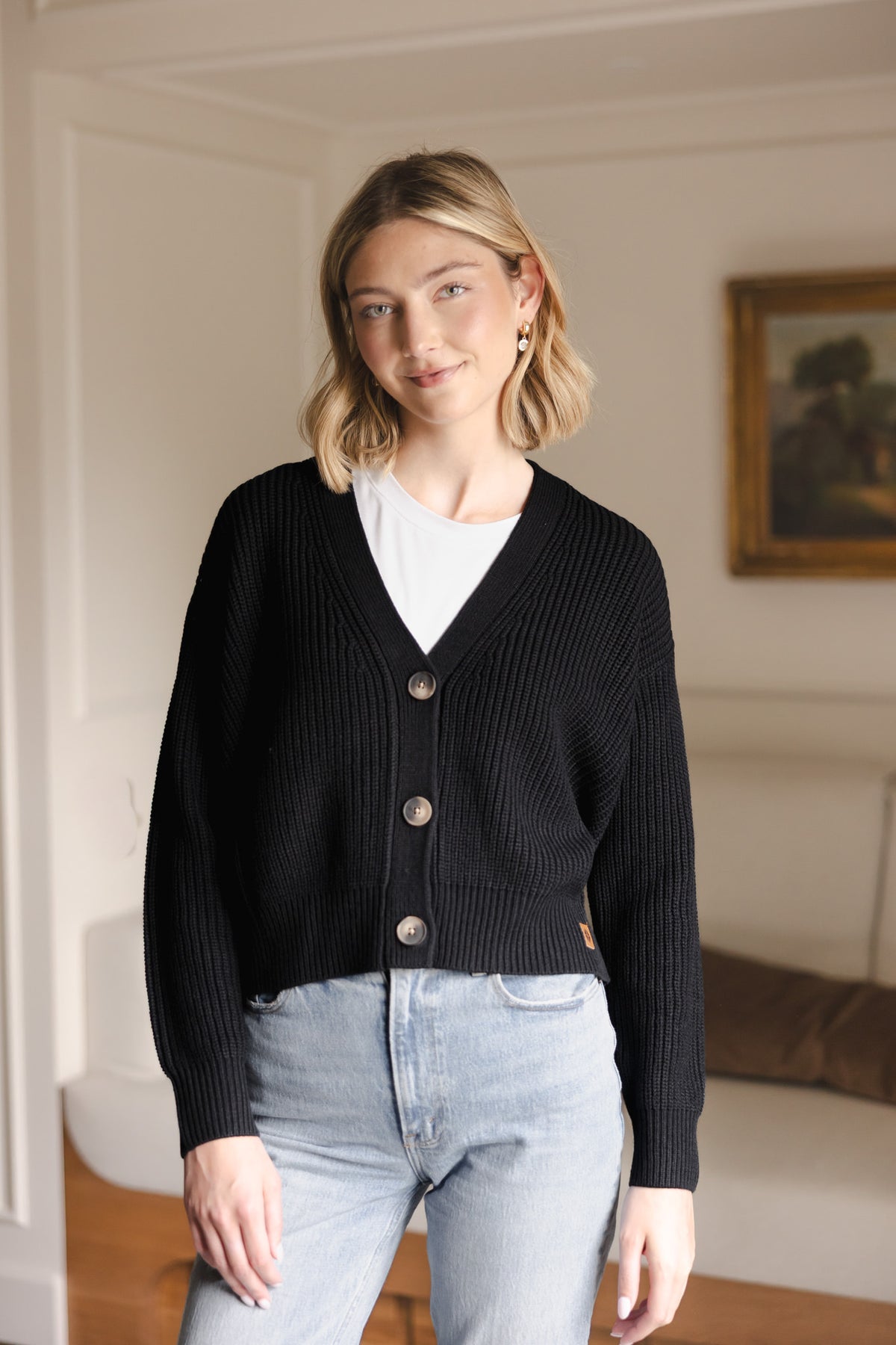 Chunky Knit Women's Cropped Cardigan in Midnight