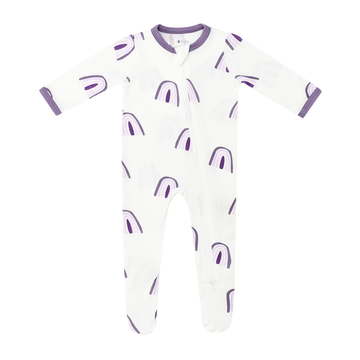 zippered footie in orchid rainbow