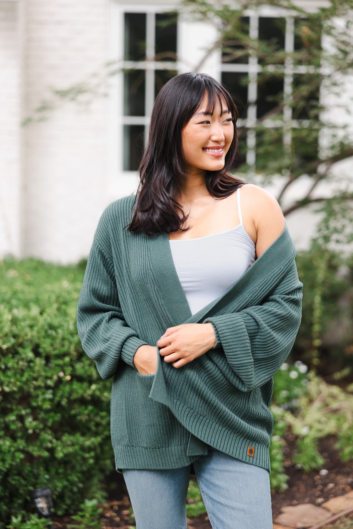 Chunky Knit Women's Oversized Cardigan In Pine