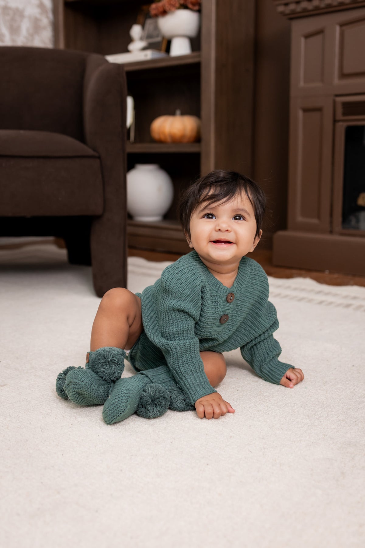 Chunky Knit Romper in Pine