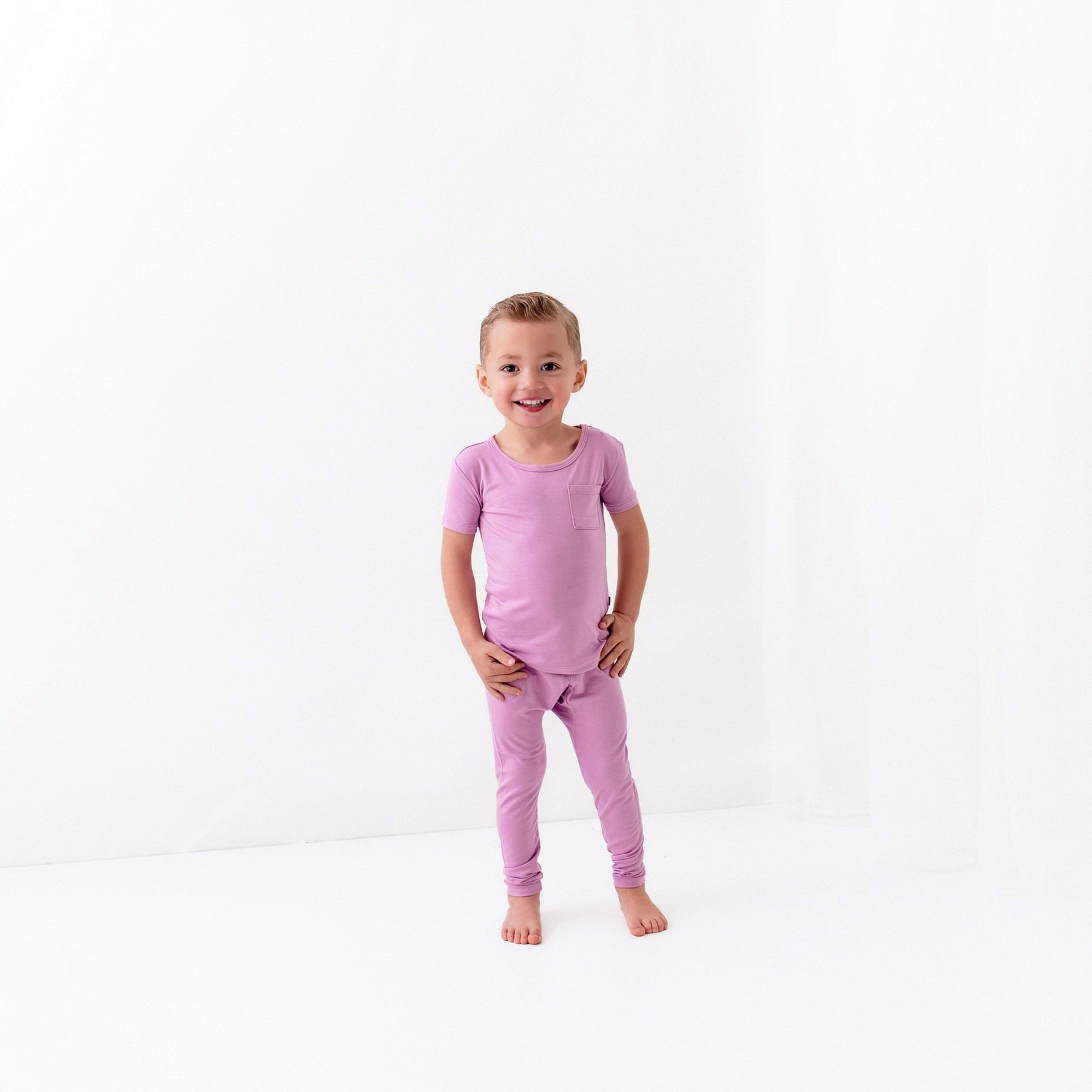 Toddler wearing Short Sleeve Kids Pajamas with Pants in Poi