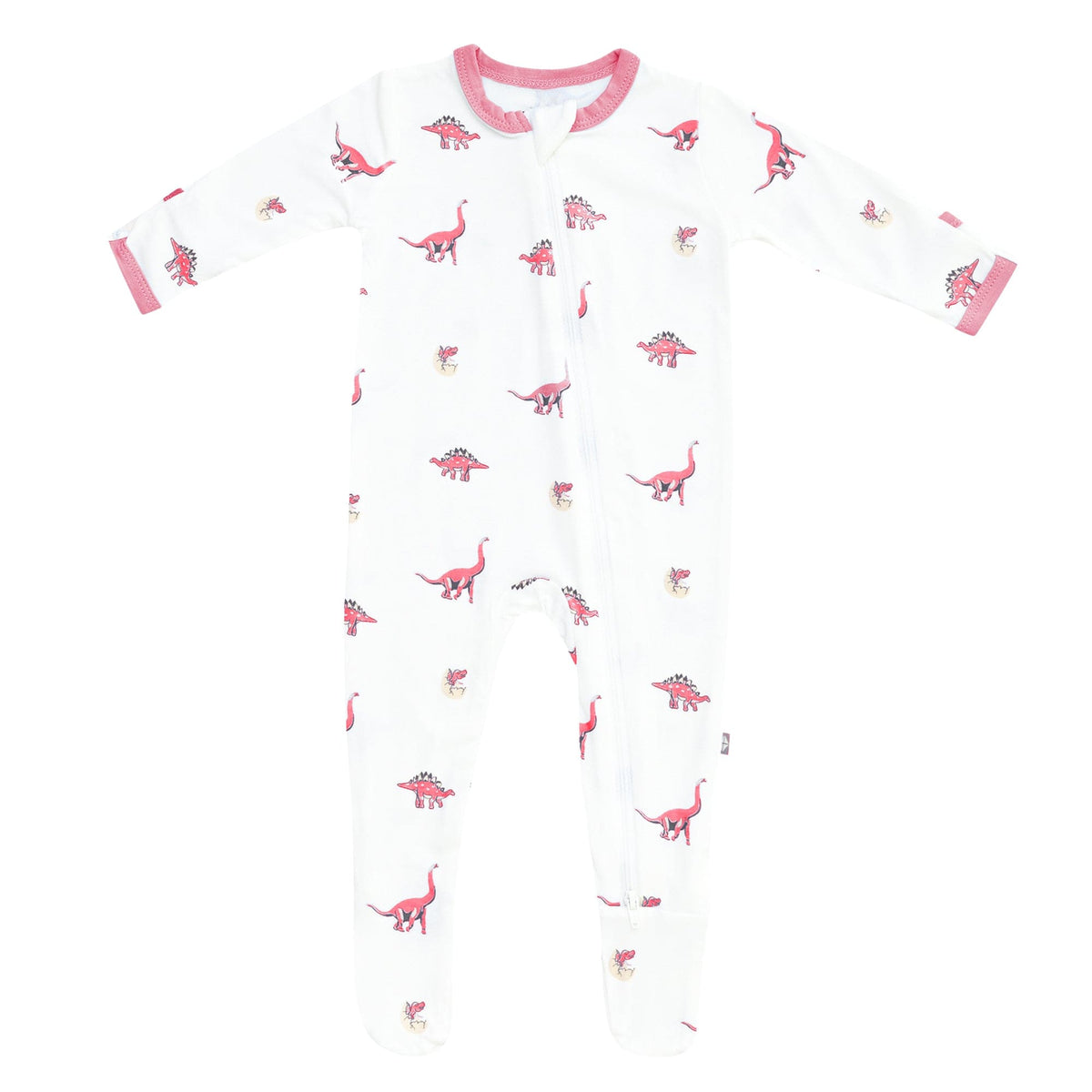 zippered footie in rose jurassic