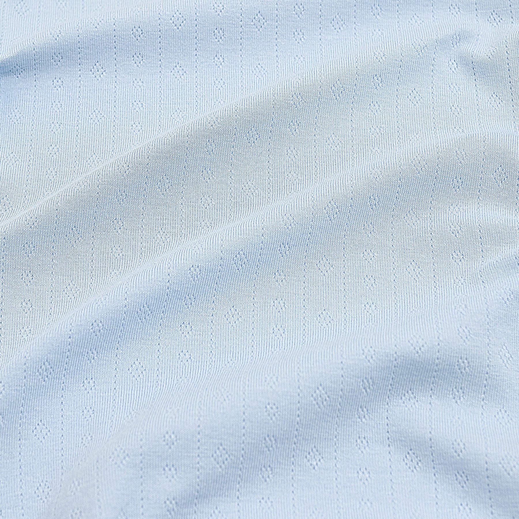Close up of the light blue pointelle fabric