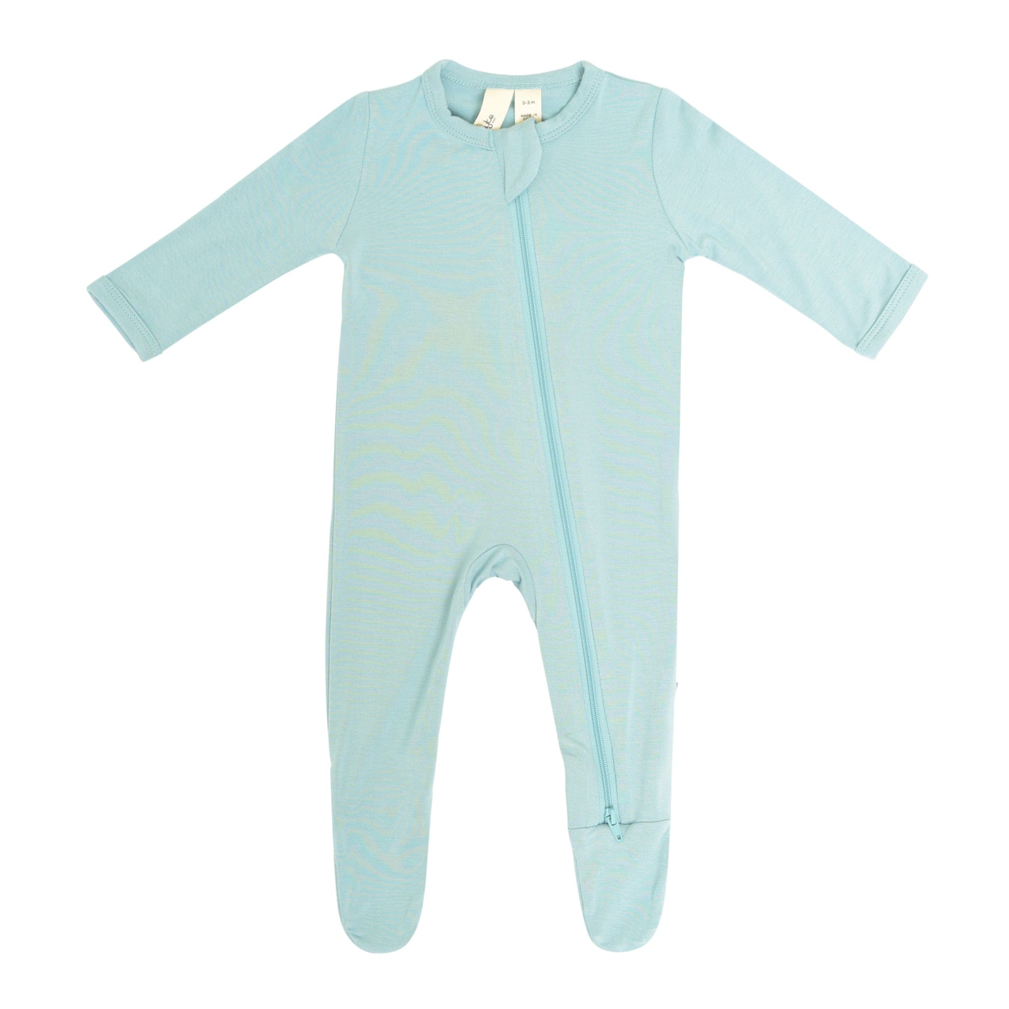 zippered footie in seafoam