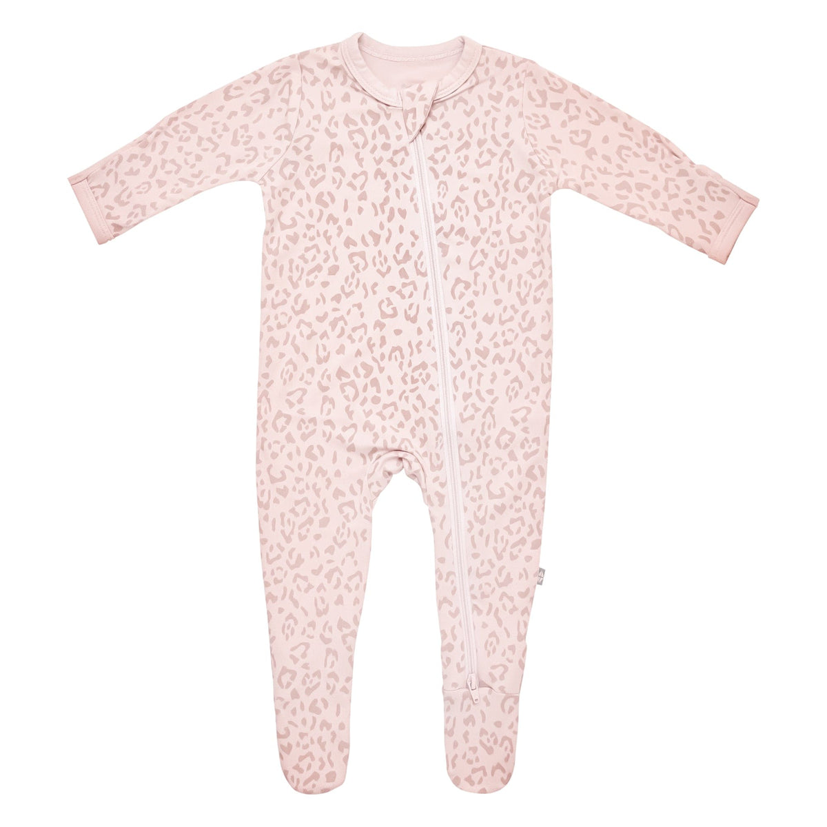zippered footie in small blush leopard
