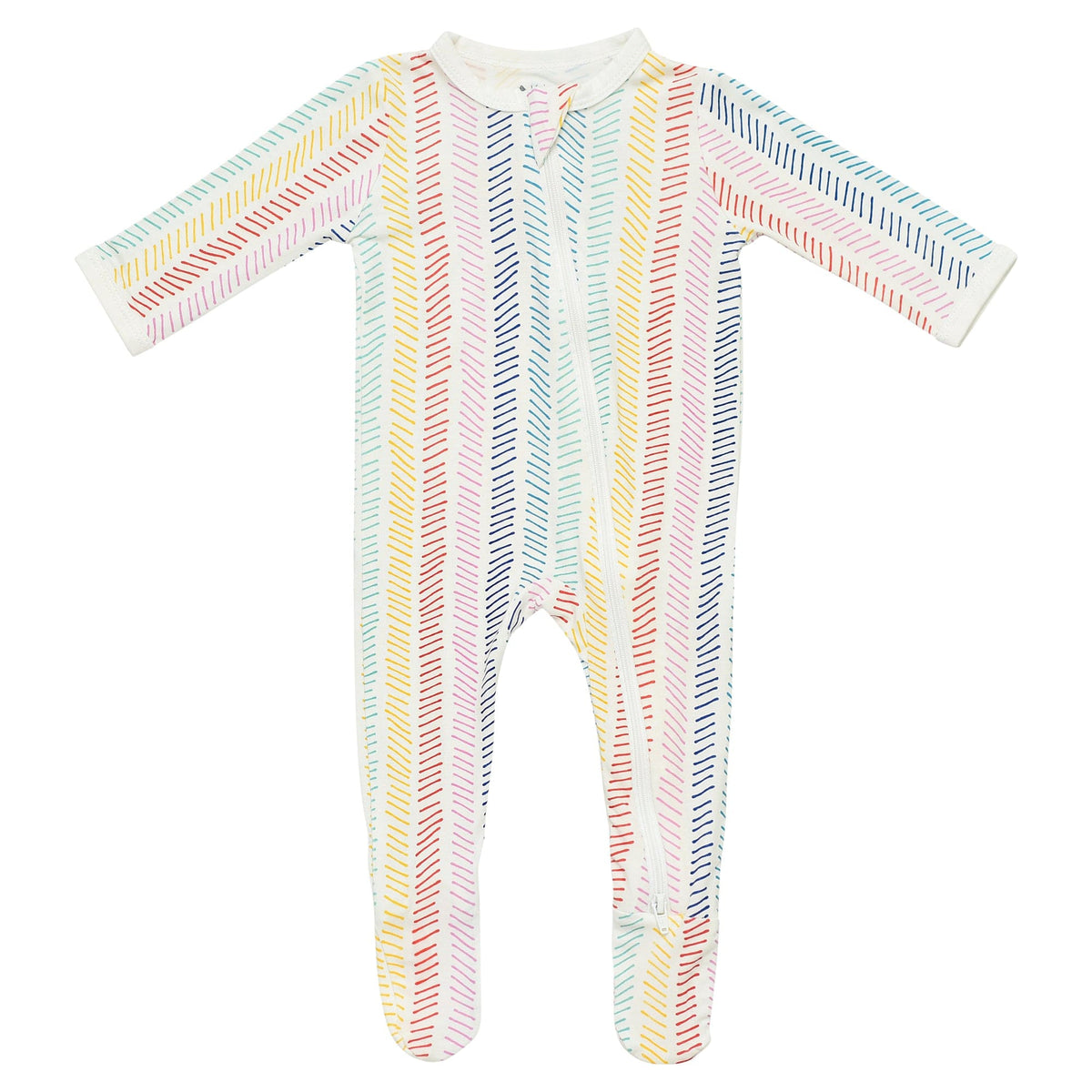 zippered footie in spring herringbone