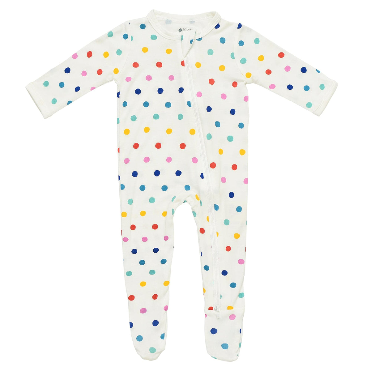 zippered footie in spring polka dots