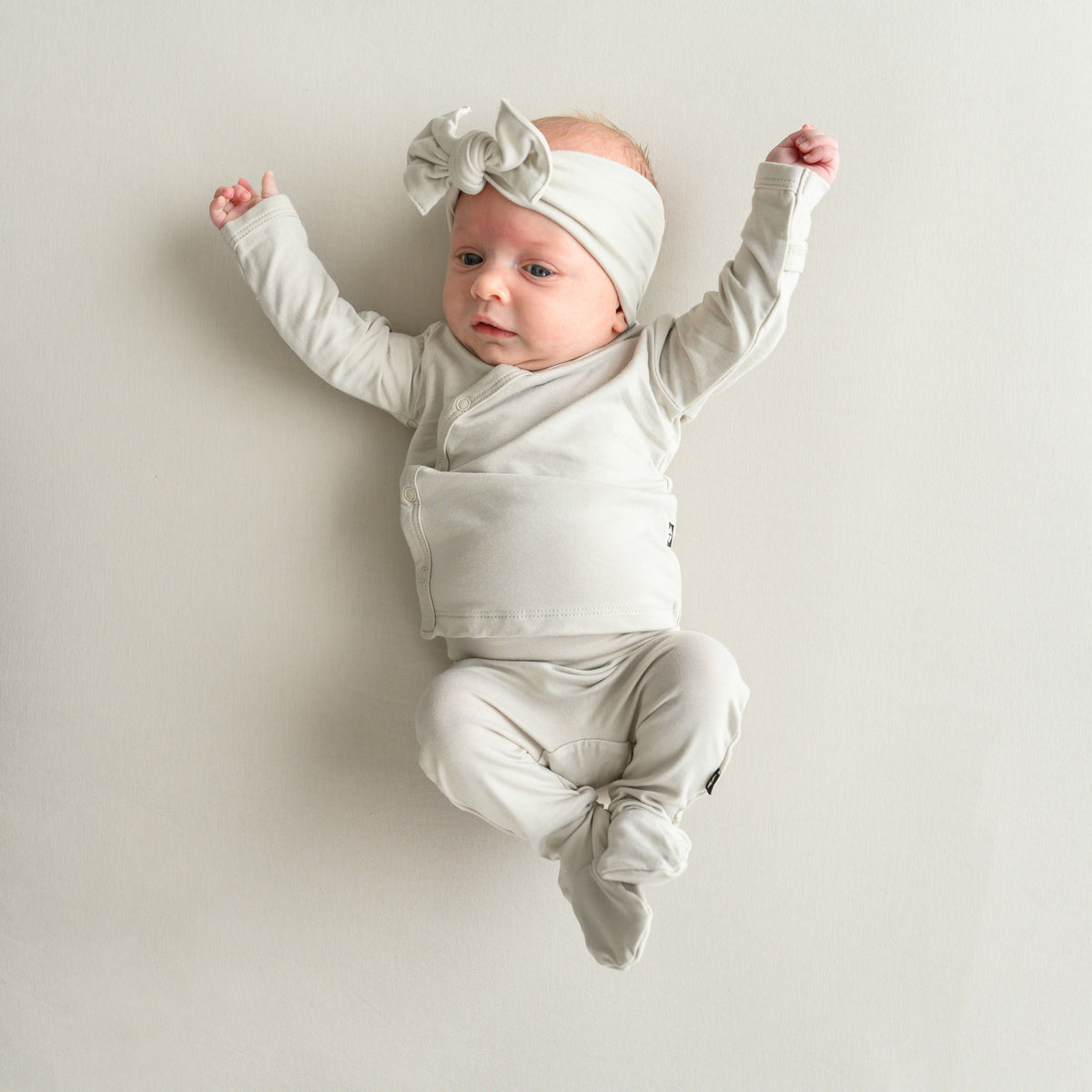 Newborn wearing Take Me Home Hospital Set with Bow in Oat