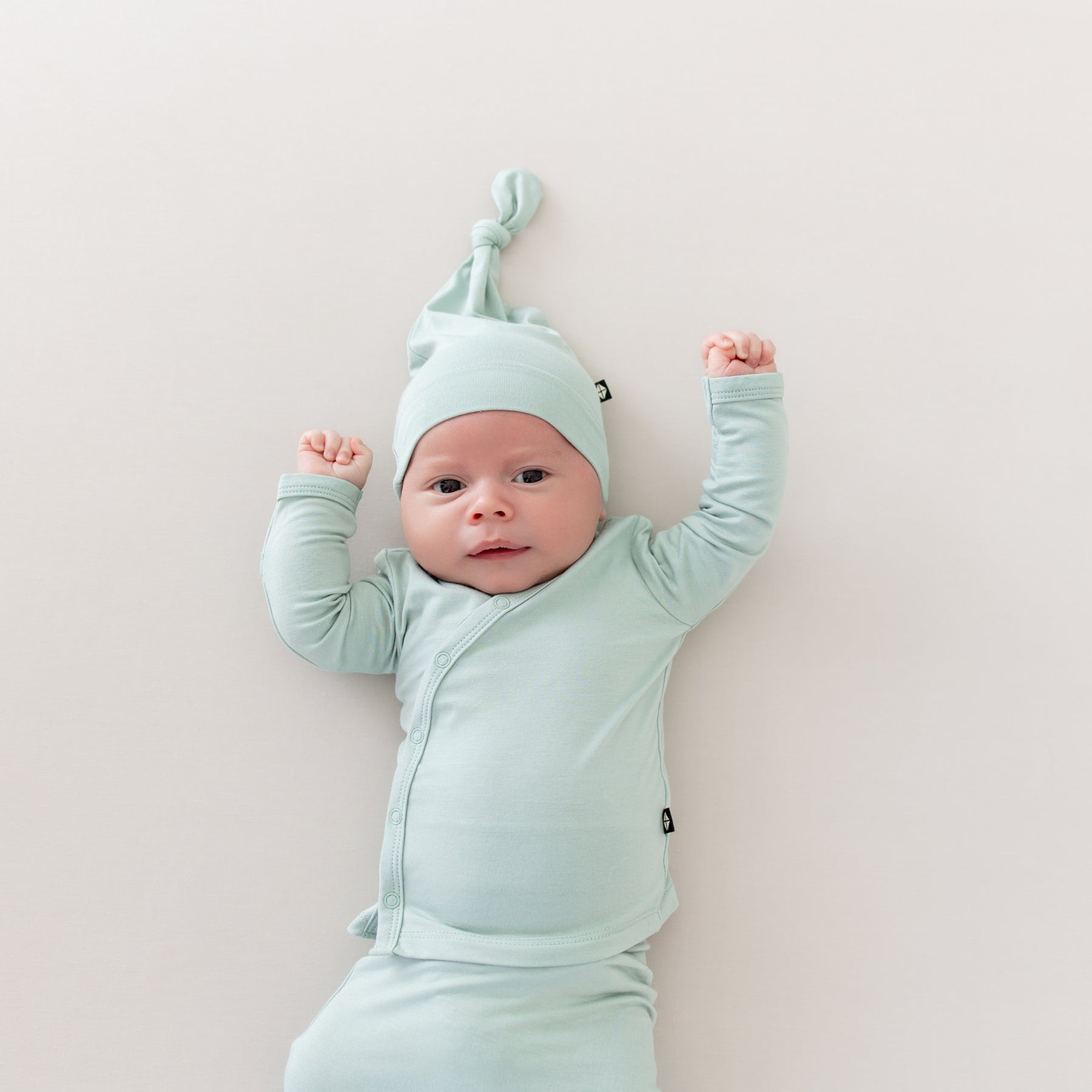 Newborn in Take Me Home Set with Cap in Sage 