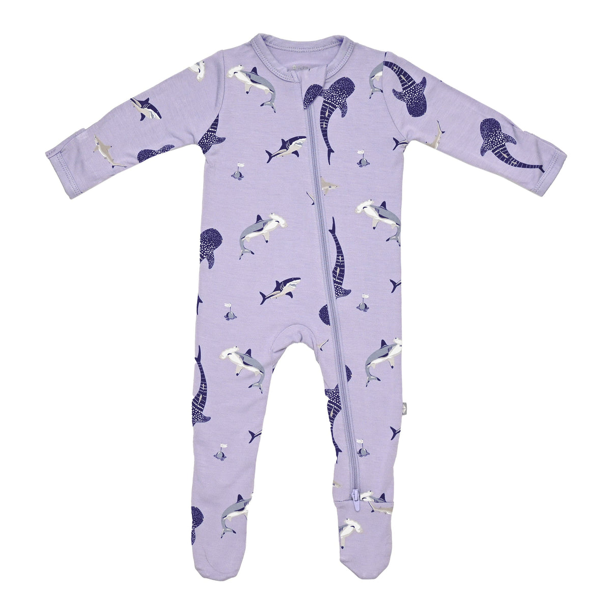 zippered footie in taro shark