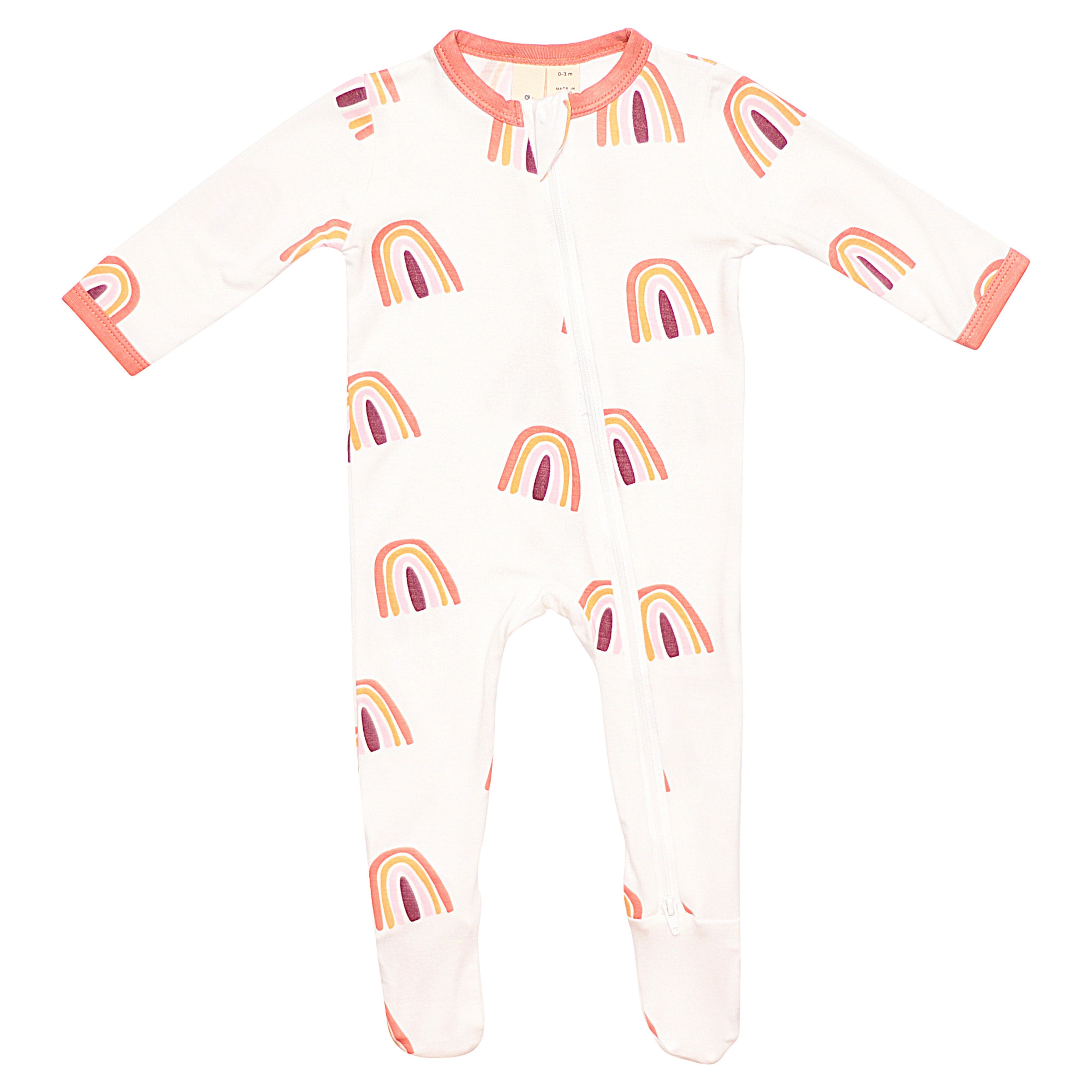 zippered footie in terracotta rainbow