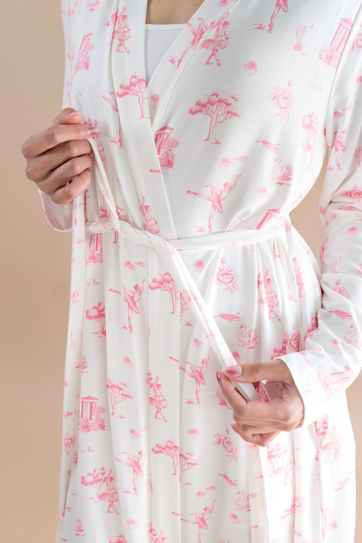Waist tie on the Women's Lounge Robe in Toile Ballet