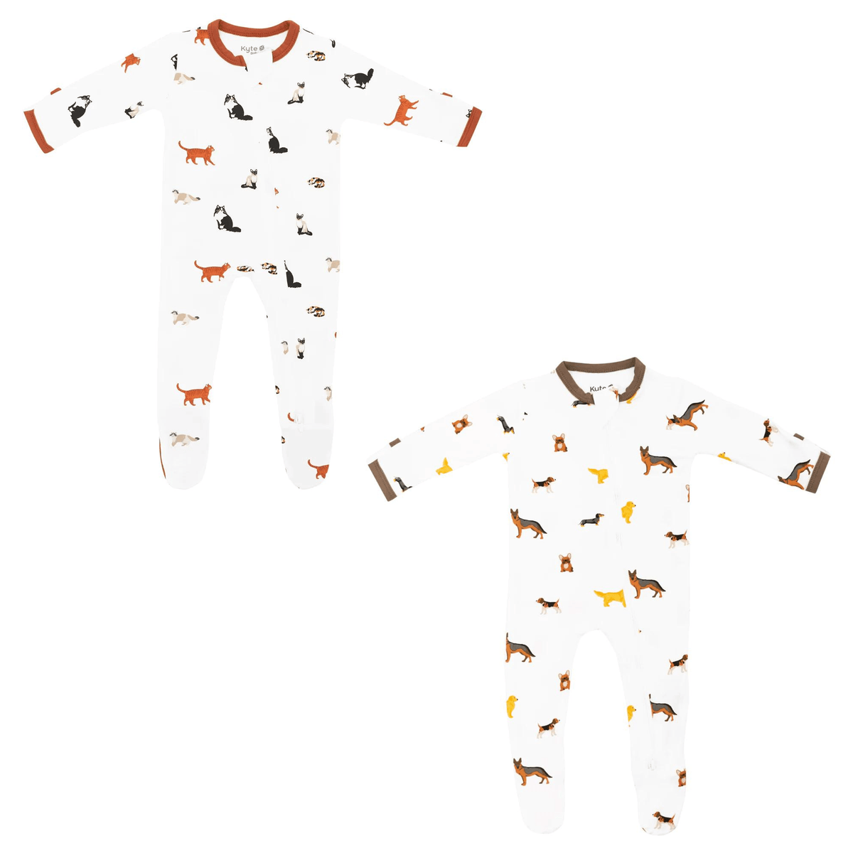 zippered footies in cat and dog