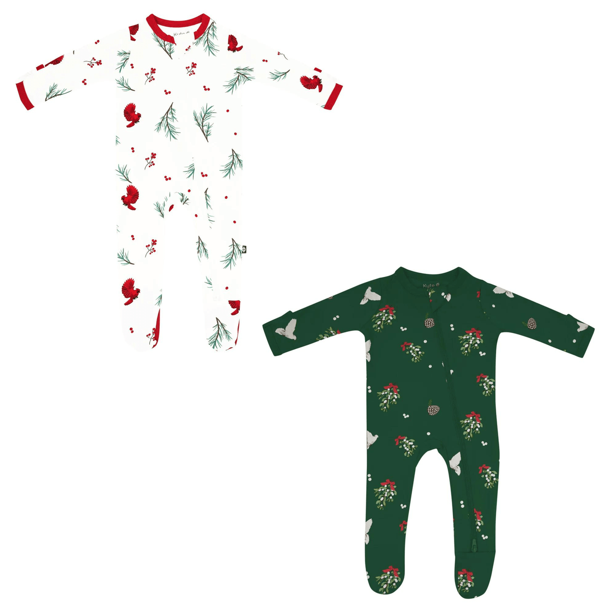 zippered footies in winterberry and mistletoe