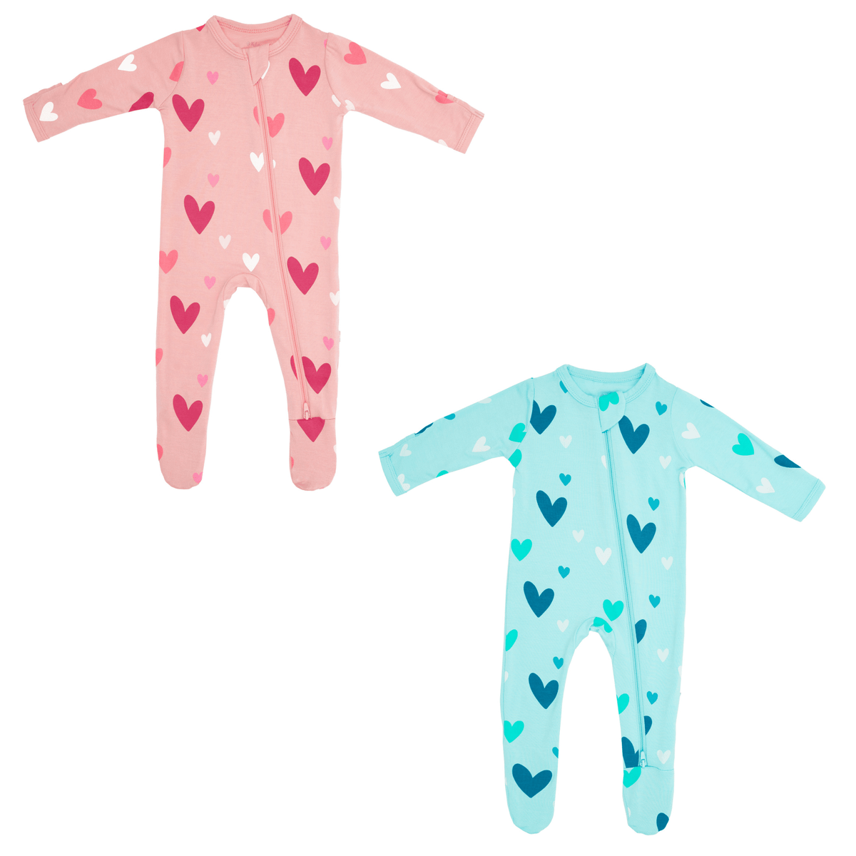crepe hearts and robin hearts zippered footies
