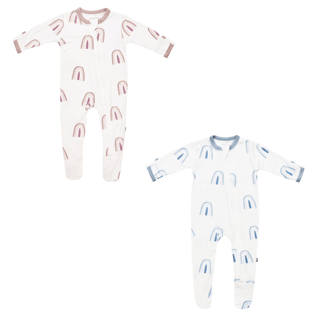 zippered footies in sunset and fog rainbow