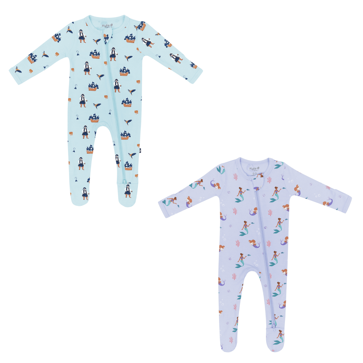 pirate and mermaid zippered footies