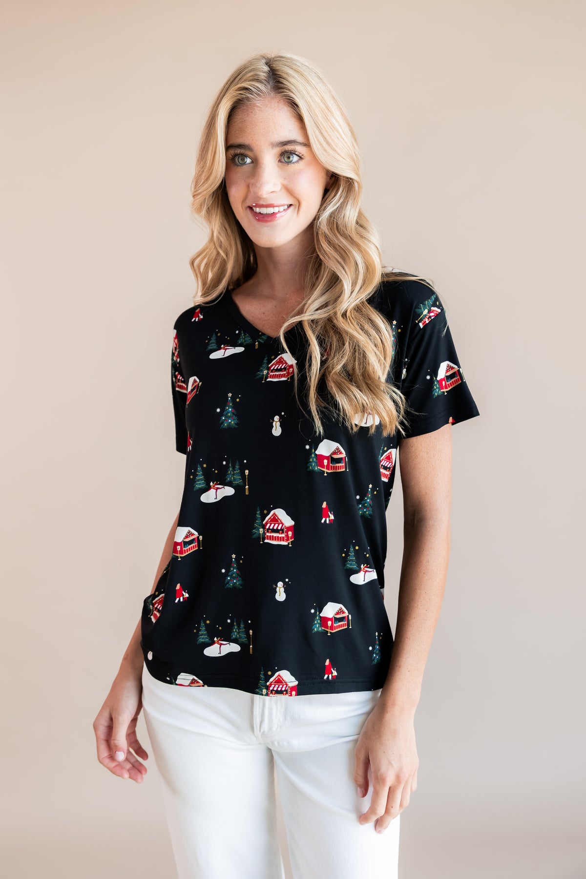 Women's Oversized V-Neck Tee in Winter Wonderland