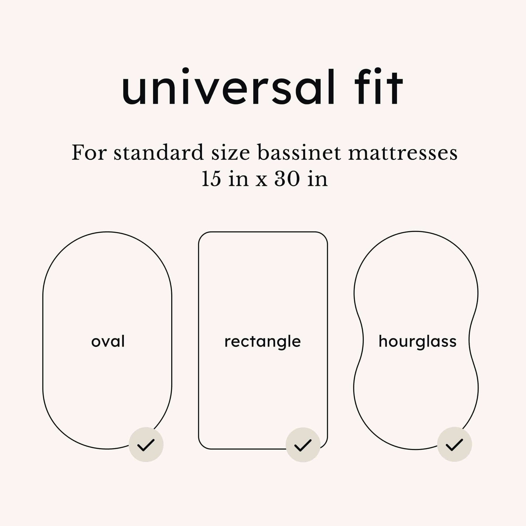 Universal fit sizing guide for standard size bassinet mattress shapes