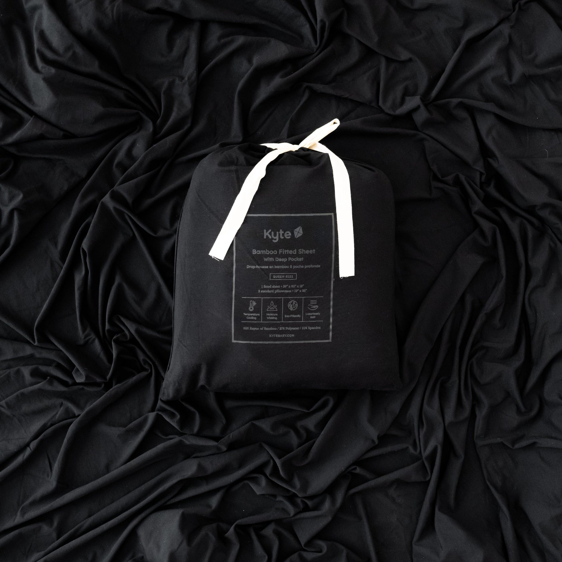 Midnight Black Kyte Baby Fitted Sheet with Pillowcases in Bag
