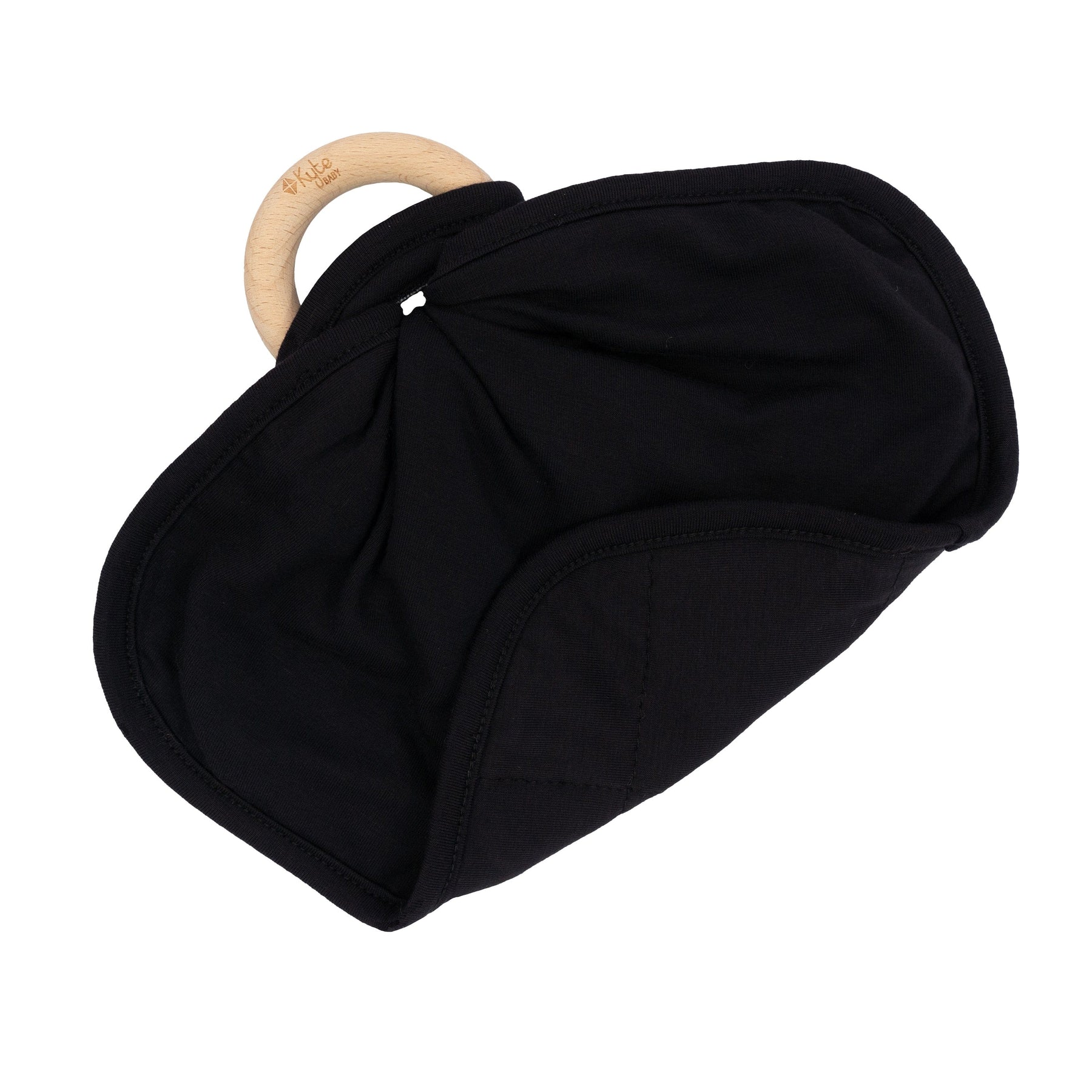 Lovey in Midnight  with Removable Wooden Teething Ring and lower corner folded upwards