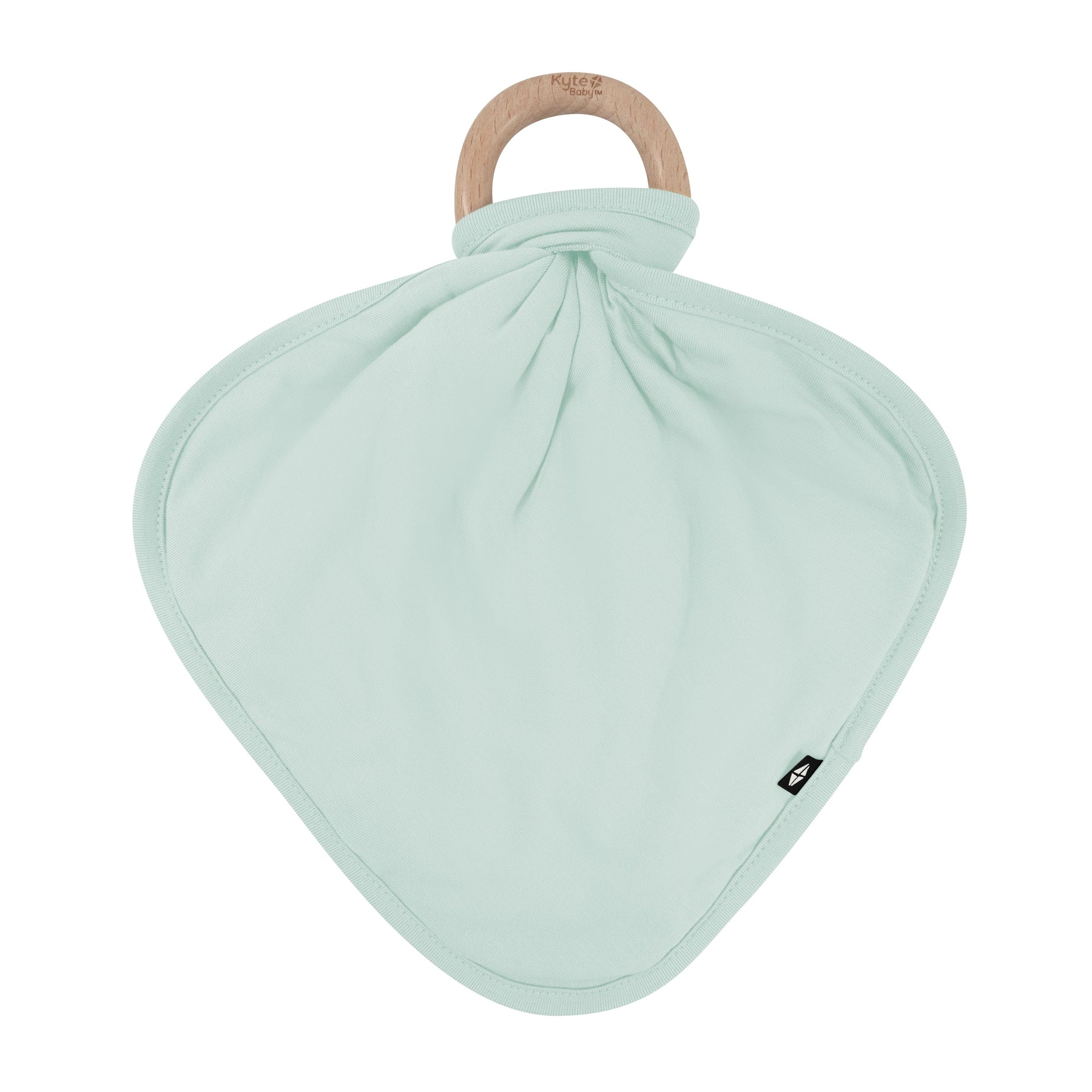 Flat lay of Lovey in Sage with Removable Wooden Teething Ring