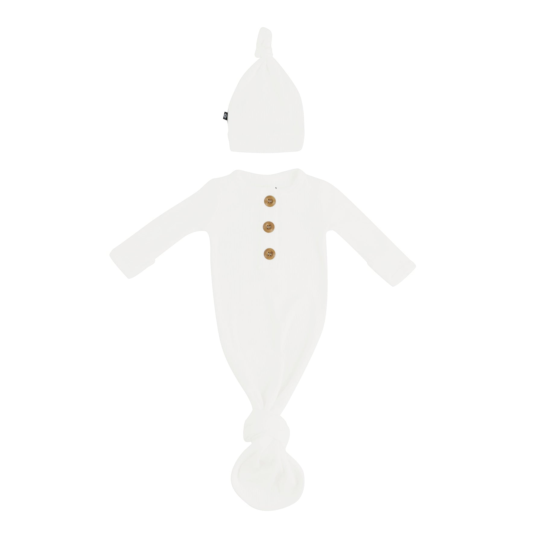 Kyte Baby Ribbed Knotted Gown with Hat Set in Cloud