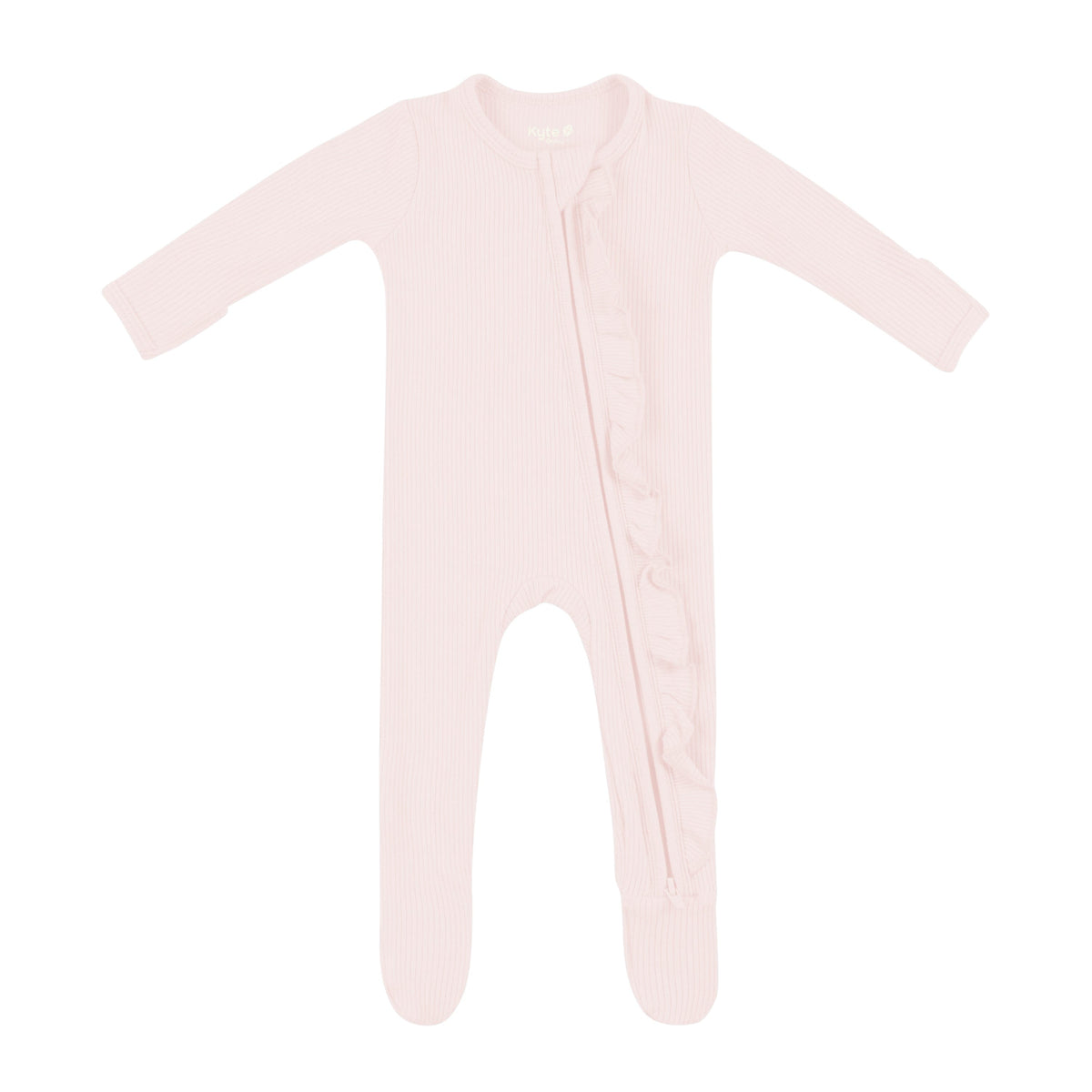 Kyte Baby Ribbed Ruffle Zippered Footie in Blush