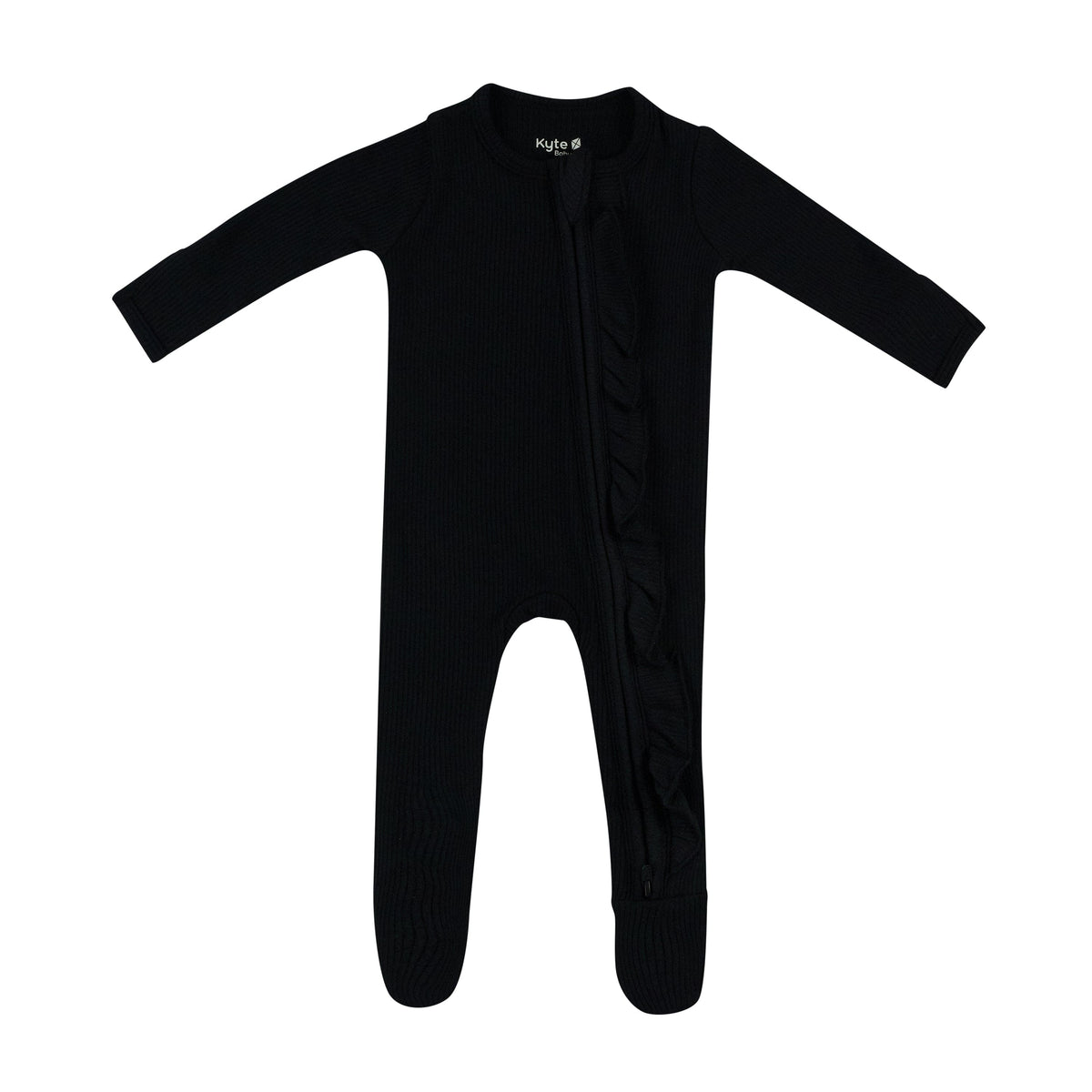 Kyte Baby Ribbed Ruffle Zipper Footie in Midnight