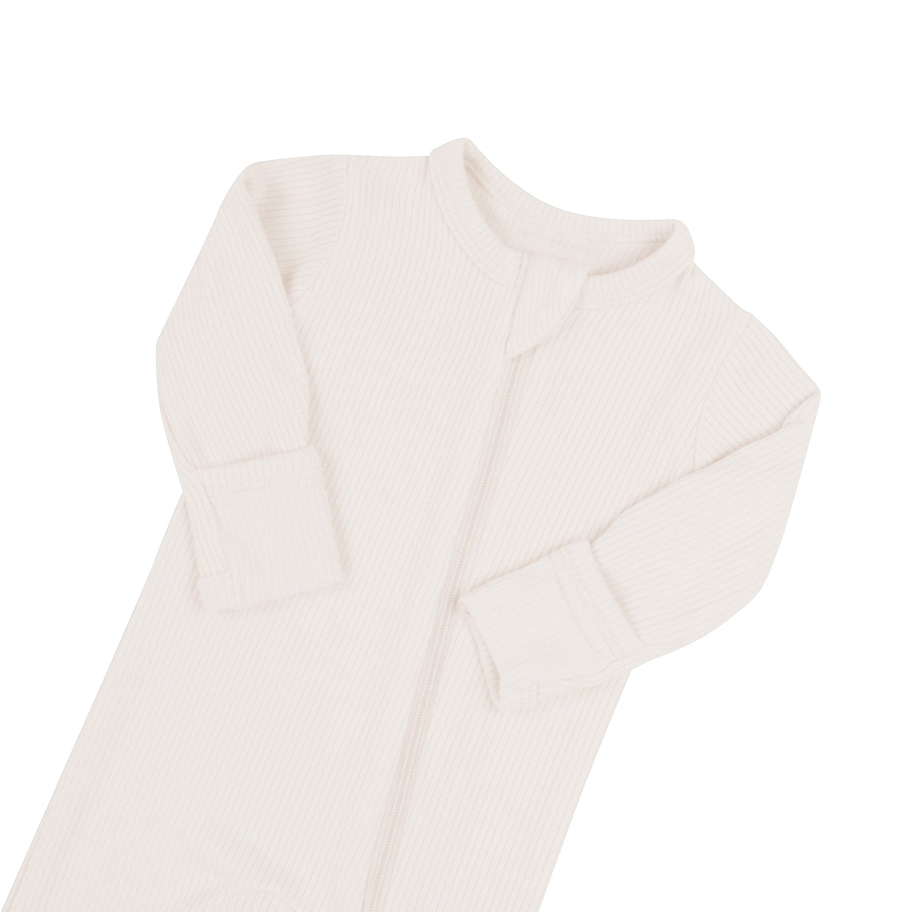 Zipper garage on Kyte Baby Ribbed Zippered Footie in  Oat
