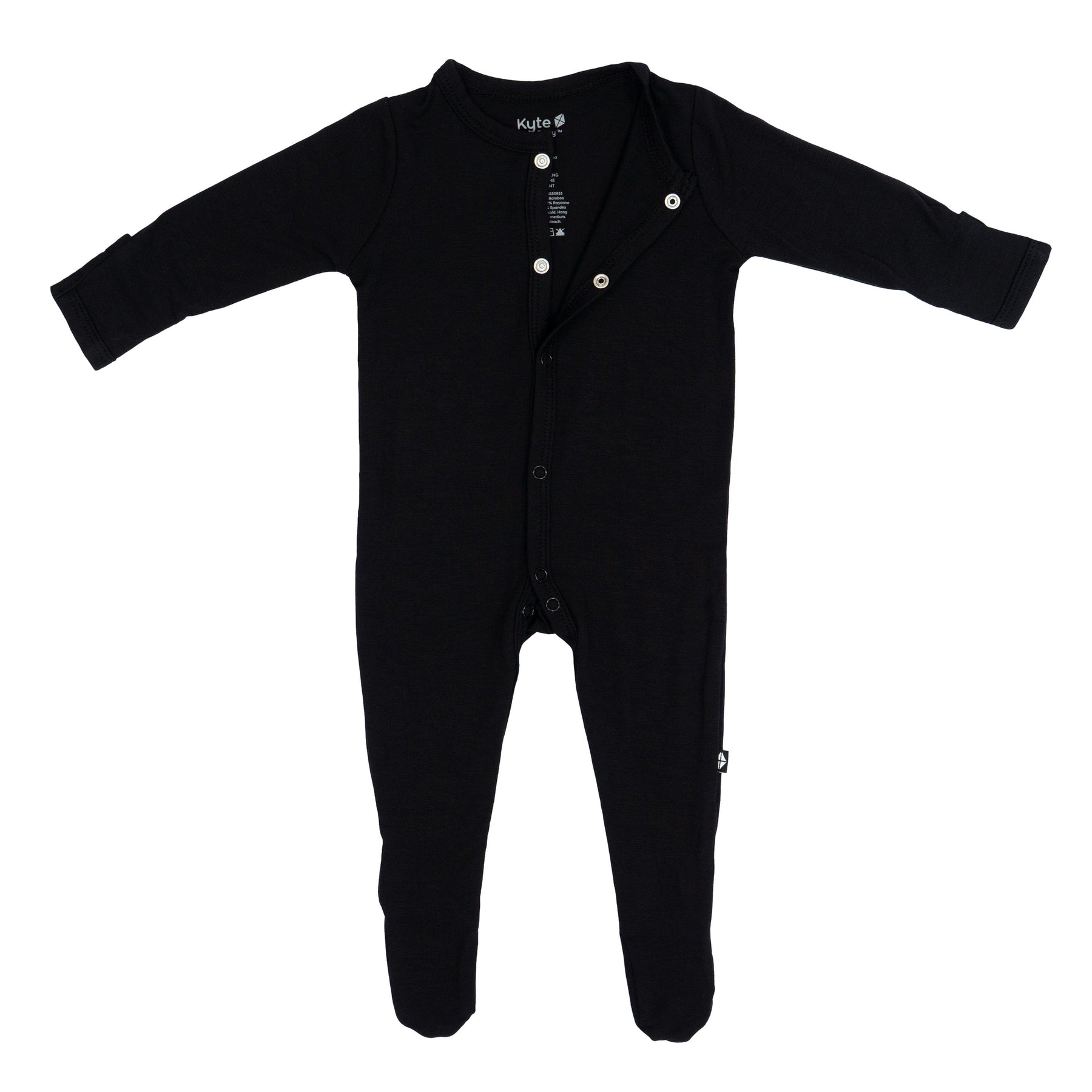 Partially unsnapped Kyte Baby Footie in Midnight