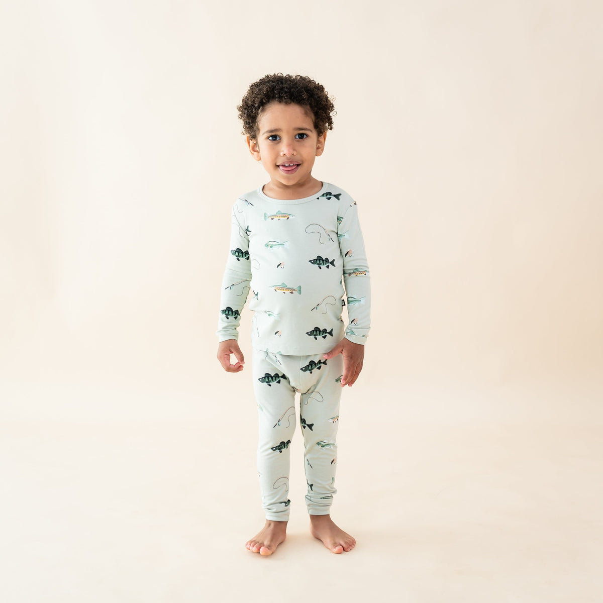 Toddler wearing Long Sleeve Pajamas in Fishing