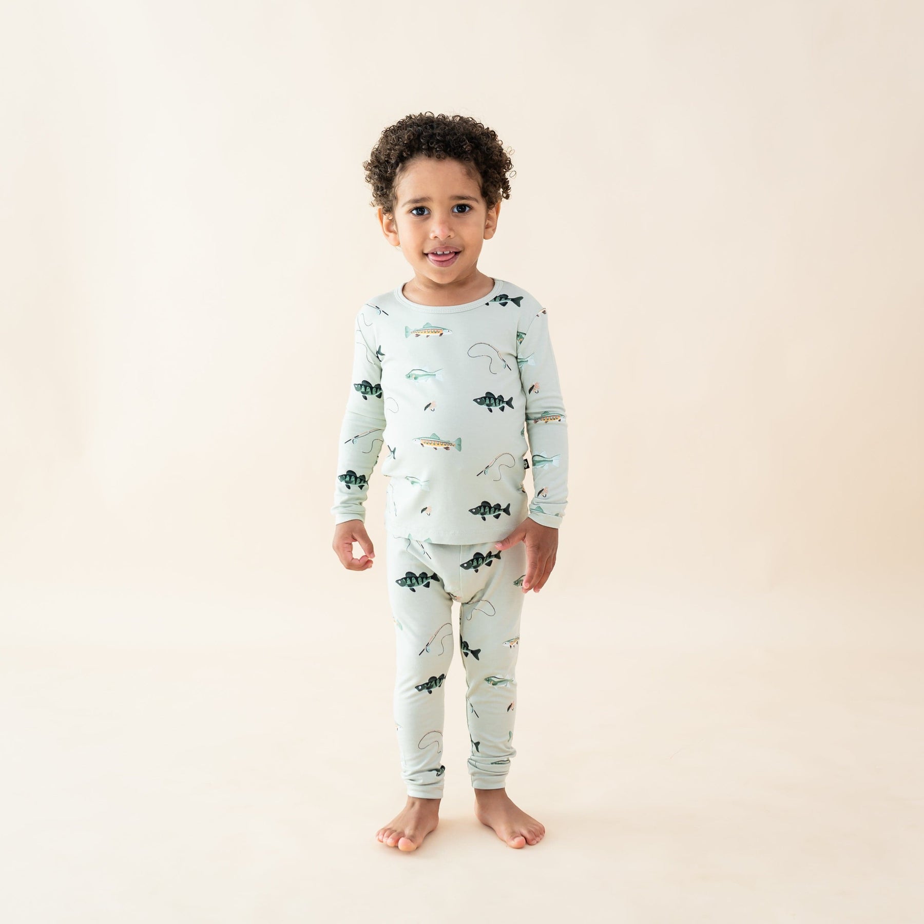Toddler wearing Long Sleeve Pajamas in Fishing