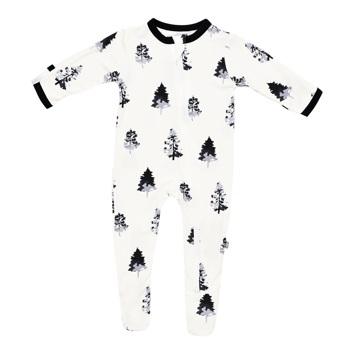 zippered footie in black and white tree