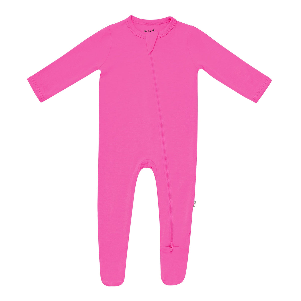 zippered footie in raspberry