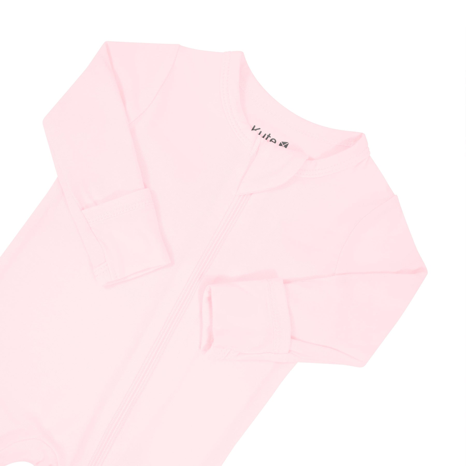 Zipper garage and fold over cuffs on Kyte Baby Zippered Footie in Sakura