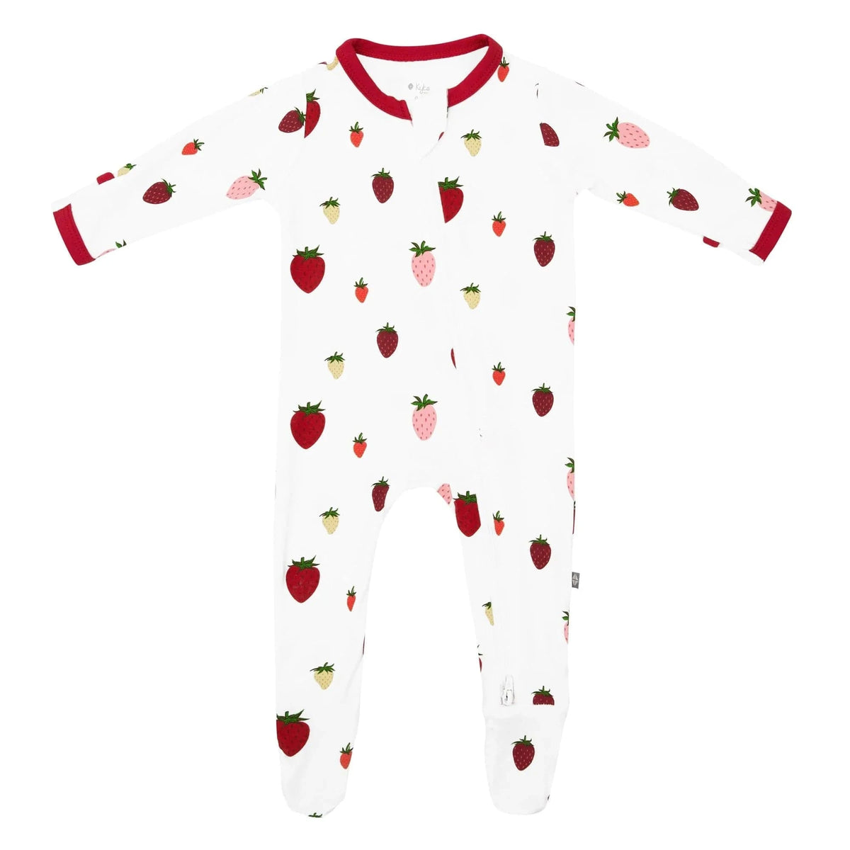 zippered footie in strawberry