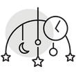 icon representing baby sleep showing a clock and mobile