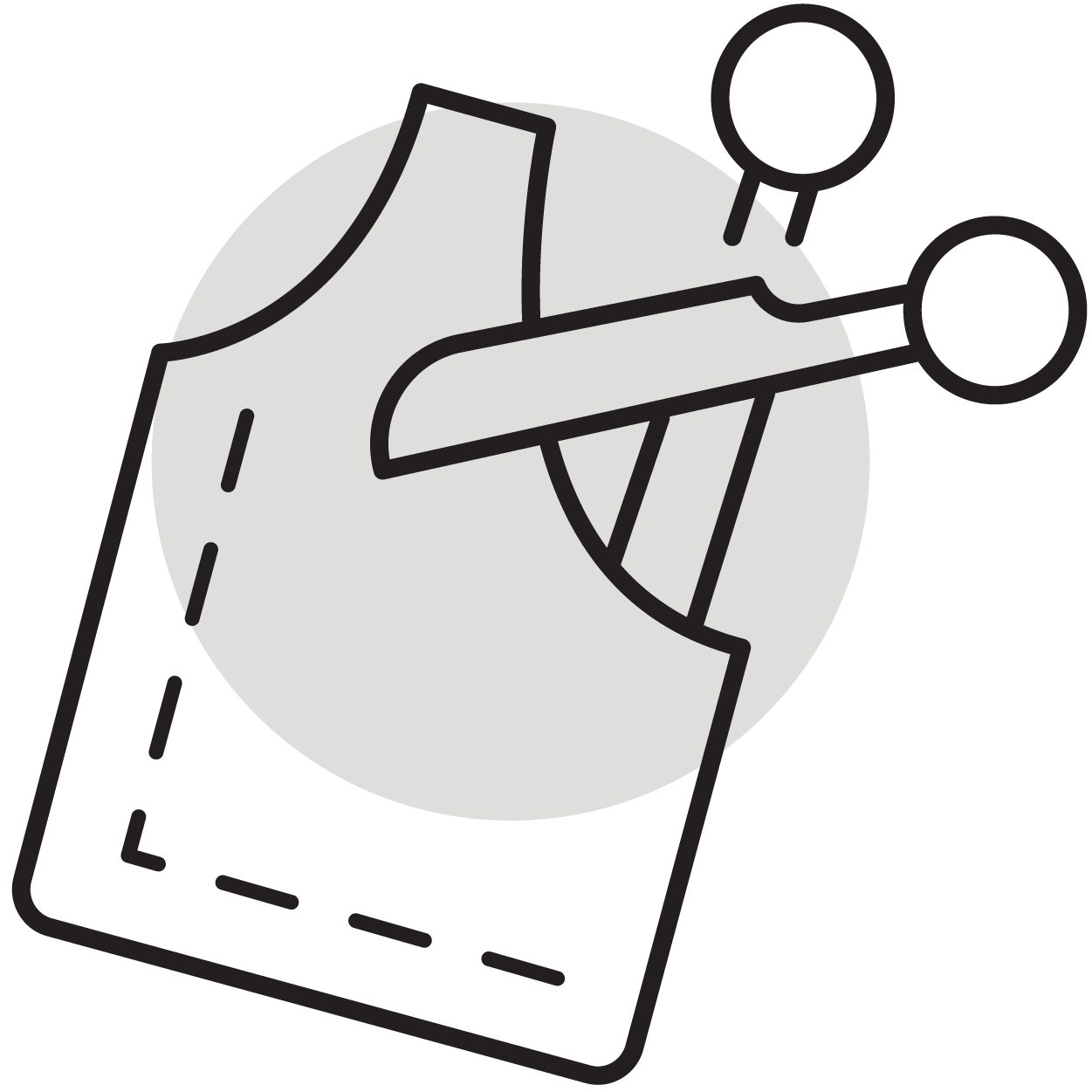 icon showing fabric being cut by scissors 