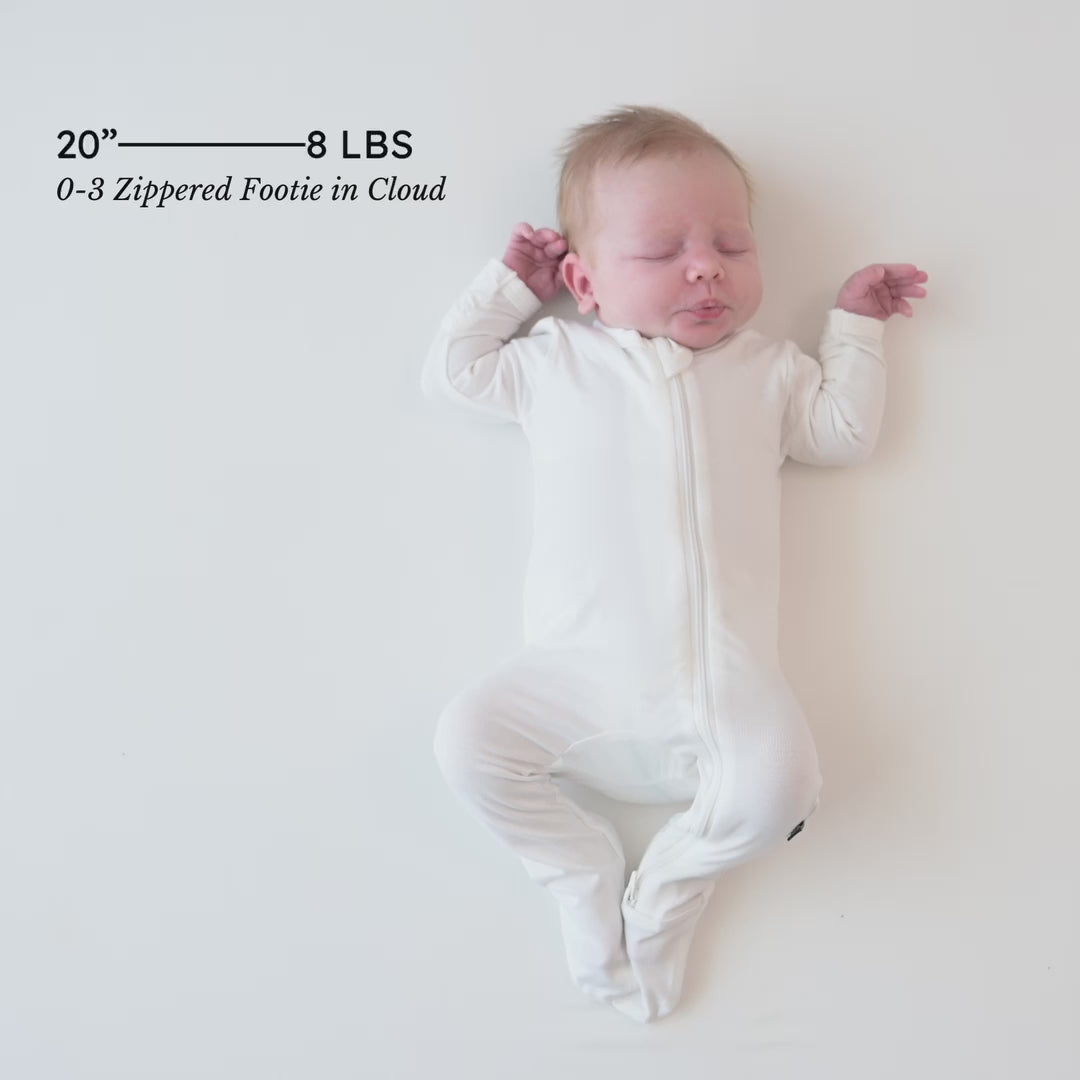 Video of infant wearing the Zippered Footie in Cloud