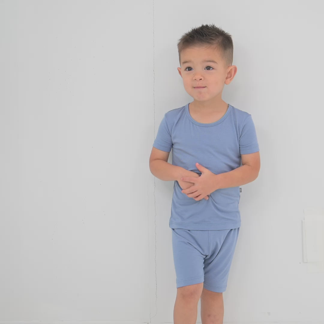Video of Child wearing Short Sleeve Toddler Pajamas in Slate