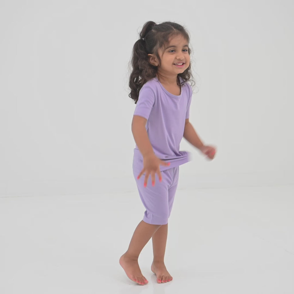 Video of Toddler wearing Short Sleeve Kids Pajamas in Taro