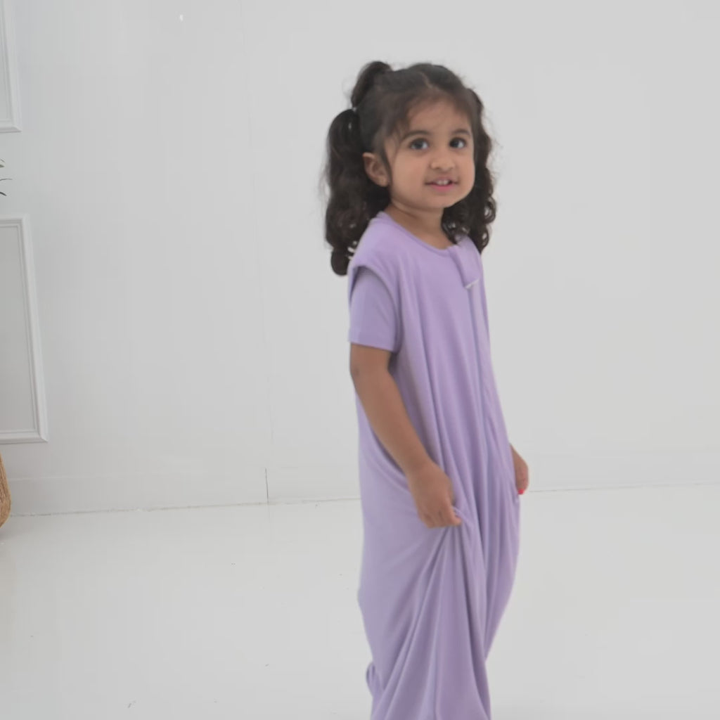 Video of young girl model wearing the Sleep Bag Walker in Taro 0.5