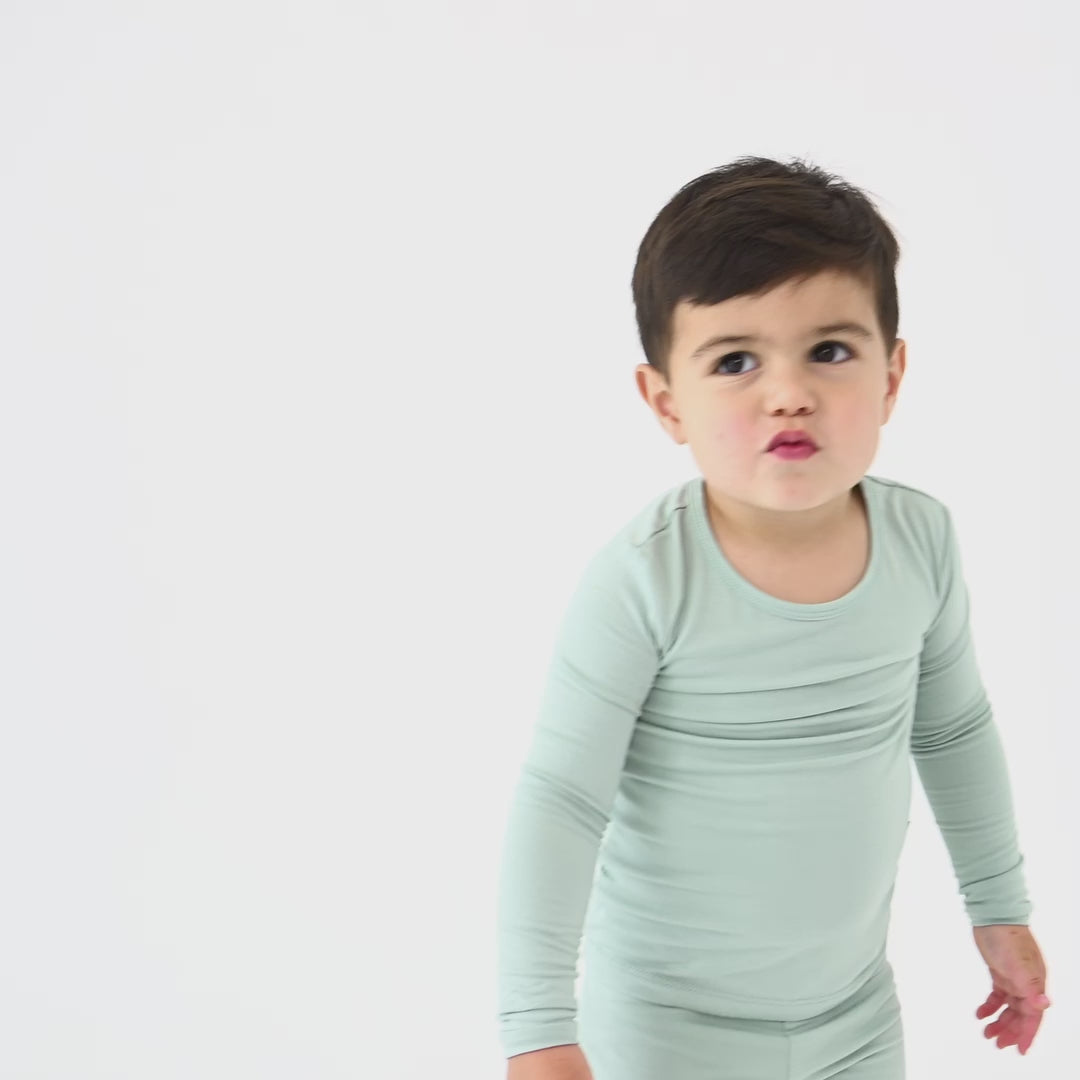 Video of Toddler Wearing Sage Green Long Sleeve PJs