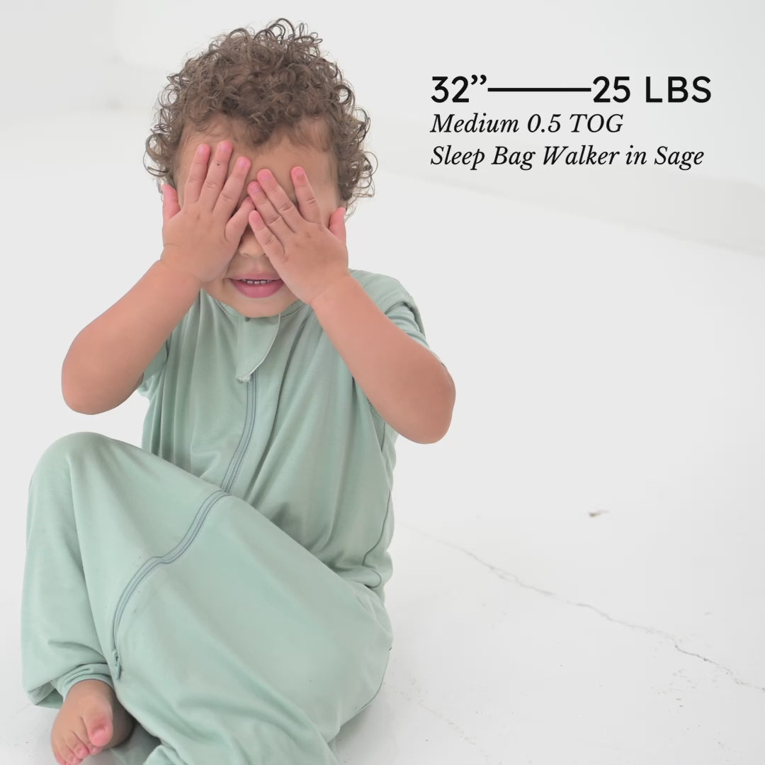 Video of child wearing the Sleep Bag Walker in Sage 0.5