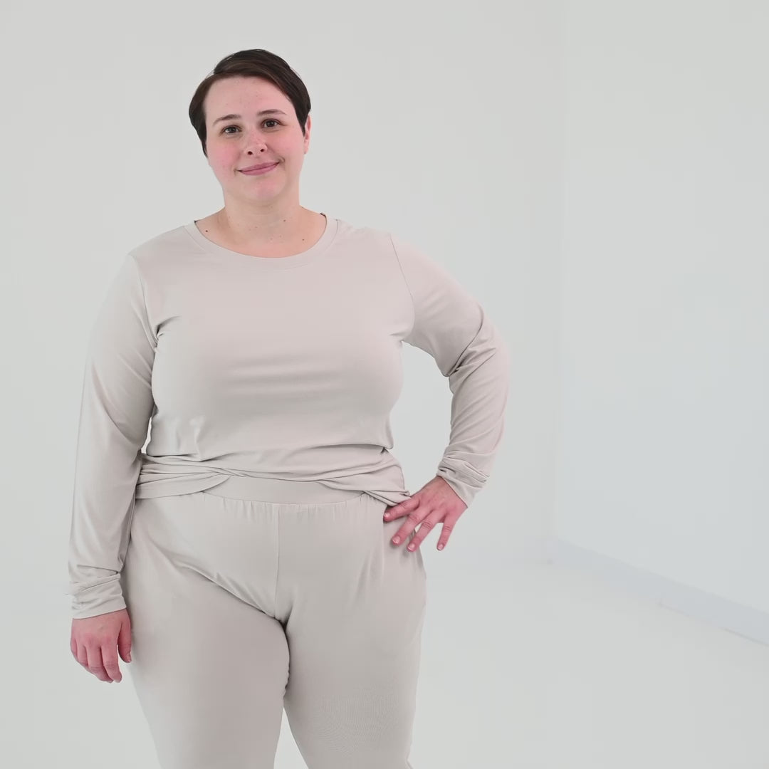 Video of Woman wearing Women's Jogger Pajama Set in Oat