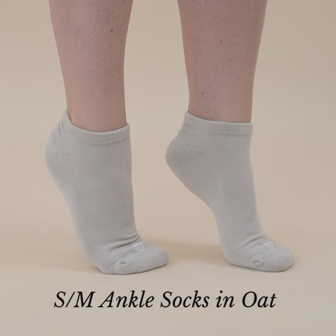 Video of Woman wearing Kyte Baby Women's Ankle Socks in Oat