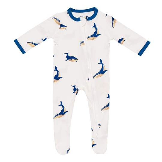 zippered footie in whale