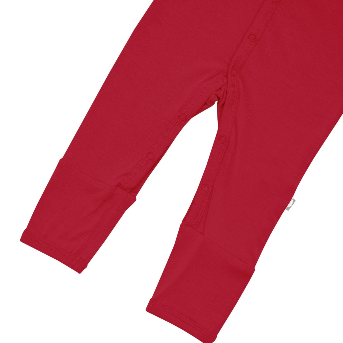 Snap closure on Kyte Baby Romper in Cardinal red